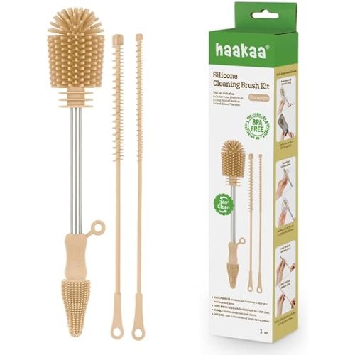 Haakaa Food-Grade Silicone Cleaning Brush Kit 3-Piece (Kit-Champagne)