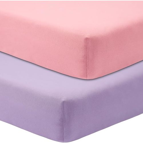 GUNTAIL Crib Sheets for Boys Girls,100% Cotton Fitted Crib Sheet 2 Pack for Standard Crib and Toddler Mattress, Super Soft Breathable Baby Sheet 28x52x8in (Purple & Pink)
