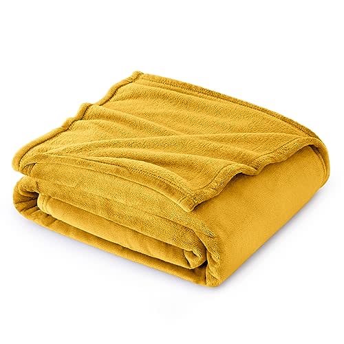 Bedsure Mustard Yellow Fleece Blanket Throw Blanket - Gold Lightweight Blanket for Sofa, Couch, Bed, Camping, Travel - Super Soft Cozy Blanket