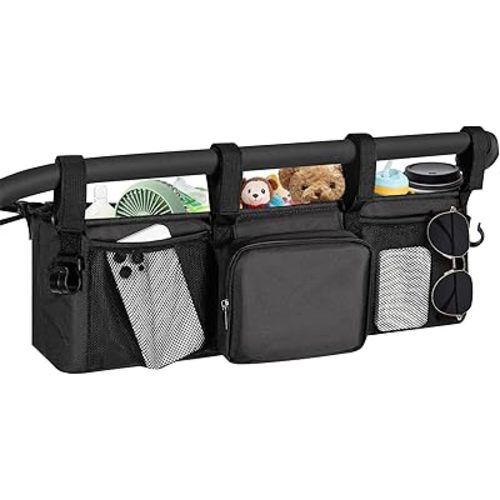 Double Stroller Organizer for Bob Duallie and Baby Jogger City Mini GT2, Double Baby Stroller Accessories with 2 Cooler Pockets, Parent Console Double Jogging Stroller Caddy with Zipper Bag(Bag Only)