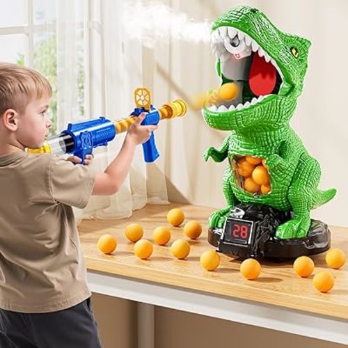 Movable Dinosaur Shooting for Toys Kids 4-6, Electronic Kids Target Games w/Air Pump Gun, LCD Score Record, Sound, 24 Foam Balls, Birthday Gifts for 3 4 5 6 7 8 9 Year Old Boys Girls