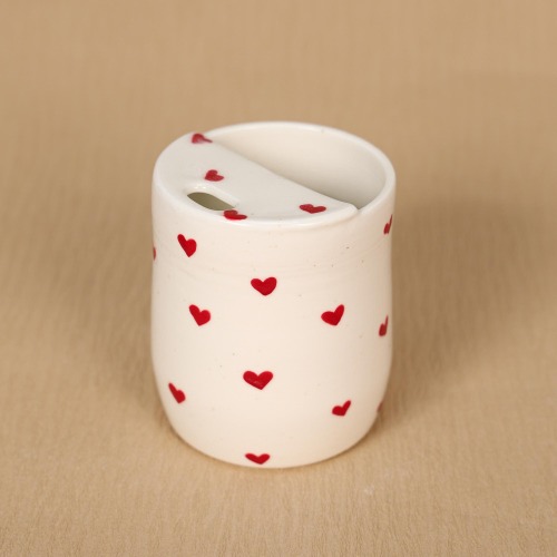 Red Hearts Ceramic Travel Mug Handmade Travel Tumblr Minimalist to-go Cup Handpainted takeaway Pottery Coffee Mug Custom Unique Gift Mug