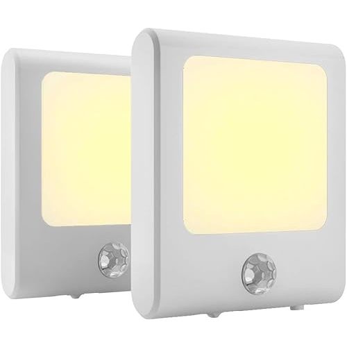 MAZ-TEK Plug in Motion Sensor Lights with Adjustable Brightness,Warm White Motion Activated Led Night Light for Hallway, Stair, Corridor, Kitchen, Living Room, Garage, Basement, Utility Room,2 Pack