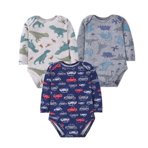 Bellafa 3-Pack Baby Boys Long Sleeve Bodysuit Dinosuar Truck Baby Romper Infant Boy's Sung Fit Cotton Onesies