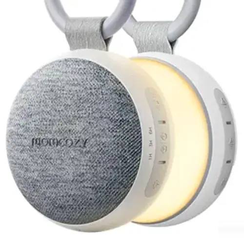 Momcozy Portable Sound Machine with Night Light, White Noise Sound Machine for Baby, 20 Soothing Sounds, Sound Therapy, Long-Lasting Power, Timer, Clips on Stroller, Grey