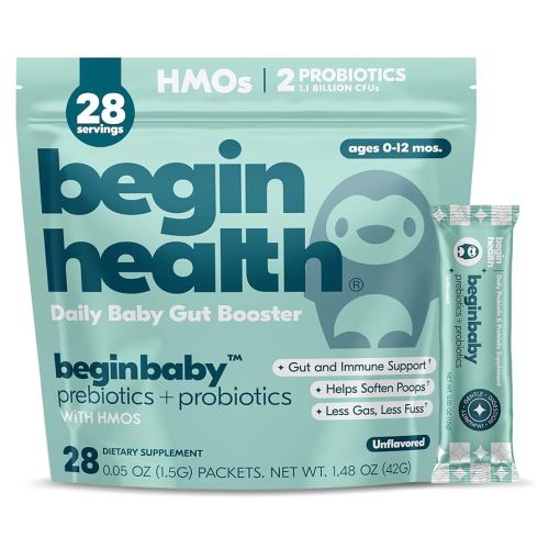 Begin Health BeginBaby Prebiotics and Probiotics for Infants 0-12 Months | Baby Formula Prebiotic + Probiotic Powder with 2'-FL HMO's & B. Infantis for Optimal Digestion | 28-Packs - Unflavored