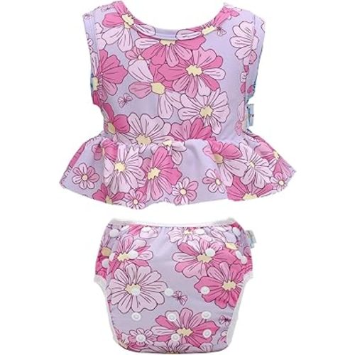 babygoal Baby Girl Swimsuits with Reusable Swim Diaper 2-Piece, Tankini Bathing Suit Swimwear for Infant and Toddler