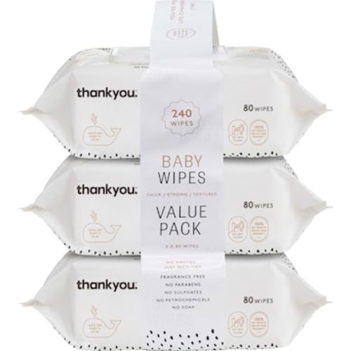 Thankyou. Thick & Soft Baby Wipes 80 x 3 pack | Woolworths