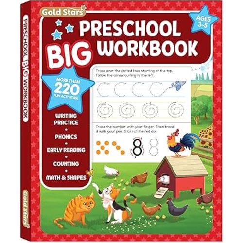 Preschool Big Workbook Ages 3 - 5: 320 Pages, Letter and Numbers Tracing, Early Math, First Writing, Phonics, Alphabet and more (Gold Stars)