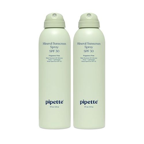 Pipette Baby Mineral Sunscreen Spray SPF 30, Broad Spectrum with Non-Nano Zinc Oxide, Water Resistant UVB/UVA Non-Toxic Sun Protection for Kids & Sensitive Skin, 6 oz (2 pack)