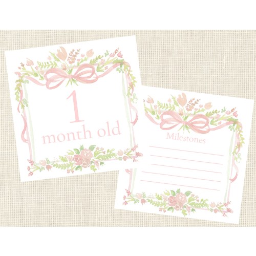 Watercolor Pink Baby Milestone Cards / Floral Crest / Gift / Baby Shower / Classic