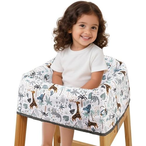 Baby High Chair Cover Restaurant with Strap Pads & 3-Point Harness, Machine Washable, Waterproof Portable Highchair Covers for Eating, Travel, Home Use - Fits Wooden Chairs, Green Forest