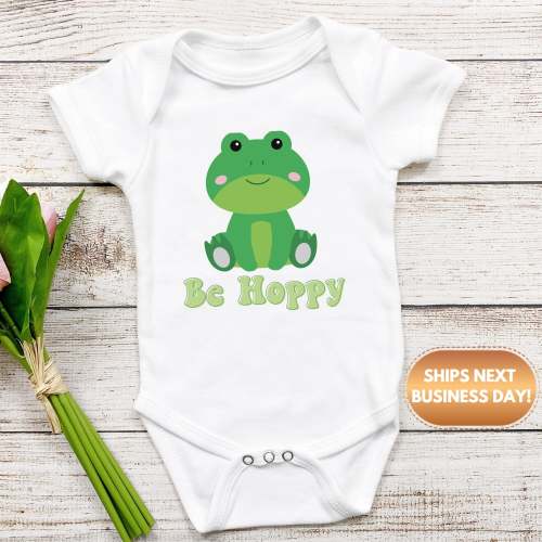 Be hoppy frog Baby Onesie®, frog baby Onesie®, be happy baby body suit. cute baby gift.