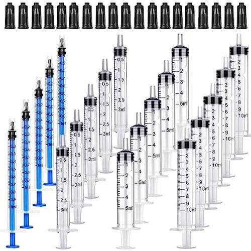 20 Pack Plastic Syringes - 1ml / 3ml / 5ml / 10ml - Separate Sterile Packaging Syringe Without Needle with Caps,Suitable for Scientific Labs Measurement, Measuring, Dispensing, Watering, Refilling