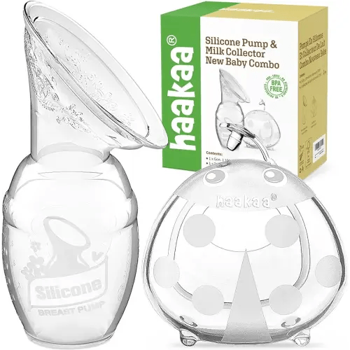 haakaa Manual Breast Pump for Breastfeeding 4oz/100ml and Ladybug Milk Collector 2.5oz/75ml Combo, Food-Grade Silicone