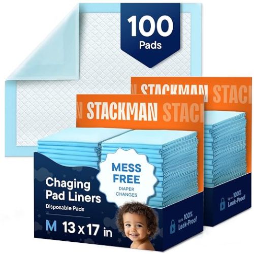 Disposable Changing Pads [100-Pack] Diaper Pad for Baby, Puppy & Dog - Pee & Wee Underpads - Chux Potty Training Liner - Changing Table Cover - 17"x13" Leak-Proof Liners for Incontinence & Travel Use
