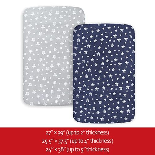 Pack and Play Sheets Boy, Mini Crib Sheets Boy, Stretchy Pack n Play Playard Fitted Sheet, Compatible with Graco Pack n Play, Soft and Breathable Material, Grey & Navy