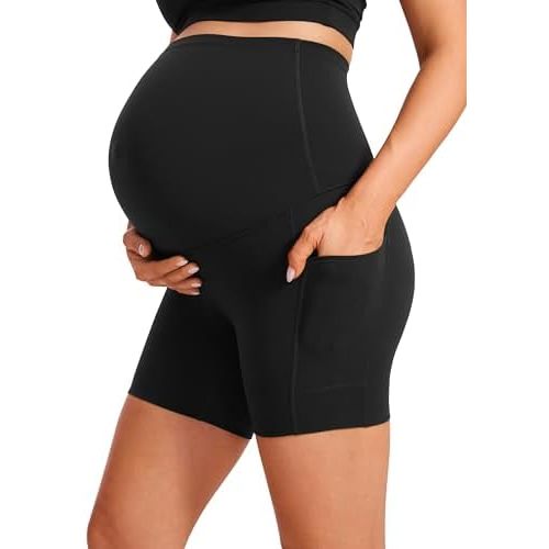 CRZ YOGA Butterluxe Maternity Biker Shorts Pockets 5" - Over The Belly Pregnancy Womens Yoga Workout Athletic Buttery Soft