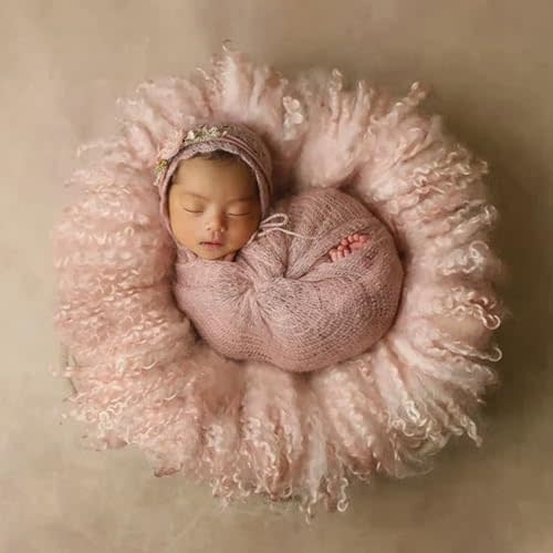 Newborn Photography Wrap,Newborn Photoshoot Props Blanket, Newborn Baby Boy Girls Photography Shoot Wrap Soft Fur Quilt Photographic Mat (Pink)