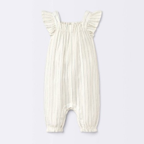 Baby Girls' Striped Gauze Long Legged Romper - Cloud Island™ Cream 0-3M