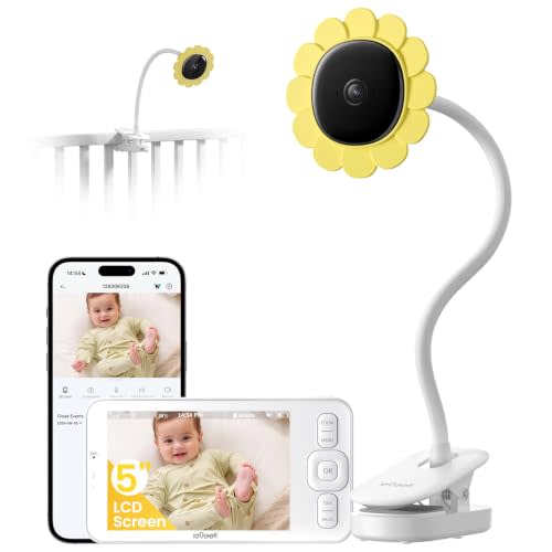 ieGeek Baby Monitor with Camera and Audio,No WiFi 5”Screen&2.4G WiFi App | Portable Travel Baby Monitor with Clip Mount,Cry Detection,Temp & Humidity,Two-Way Talk,IR Night Vision,Multi-User Sharing