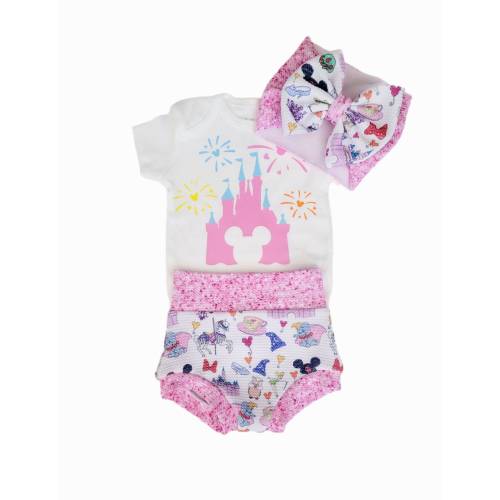 Disney Inspired Bummies and Bow Set Shorts Bloomers Faux Glitter Pink