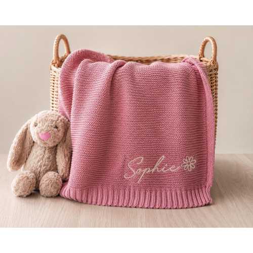 Personalized Embroidered Baby Name Blanket: 100% Cotton Knit Nursery Keepsake [R]