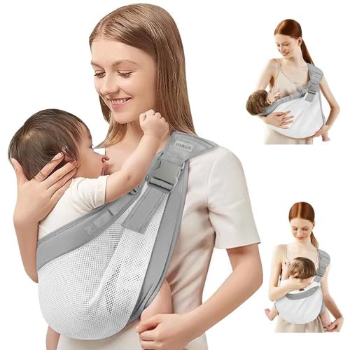 Baby Sling Carrier Newborn to Toddler,Updated Adjustable One Shoulder Labor-Saving Baby Holder Carrier,Tollder Sling Carrying 7-45 lbs(Breathble Grey)