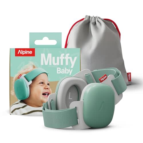 Alpine Muffy Baby Comfort - Protects Hearing for Babies and Toddlers - CE & ANSI Certified - Unique Headband for Safe fit & Comfort - Multi-adjustable for Ages 3-48 Months, 24dB Sound Reduction, Green