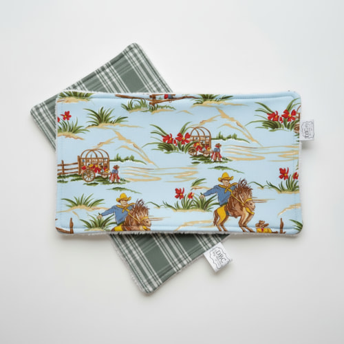 Barn Dandy Cowboy and Sage Plaid Western Burp Cloths