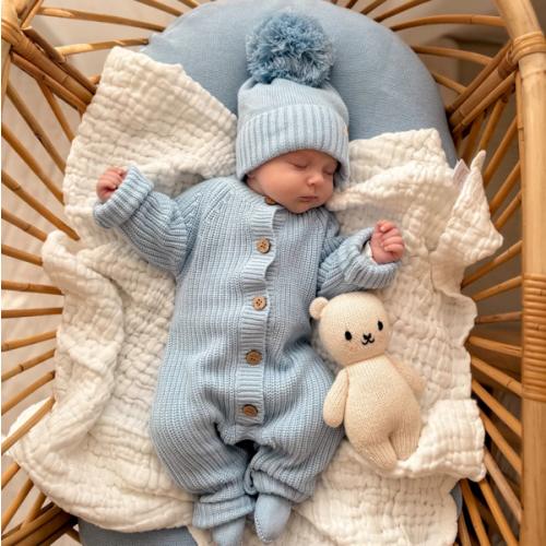 Classic Chunky Knit Jumpsuit - Powder Blue