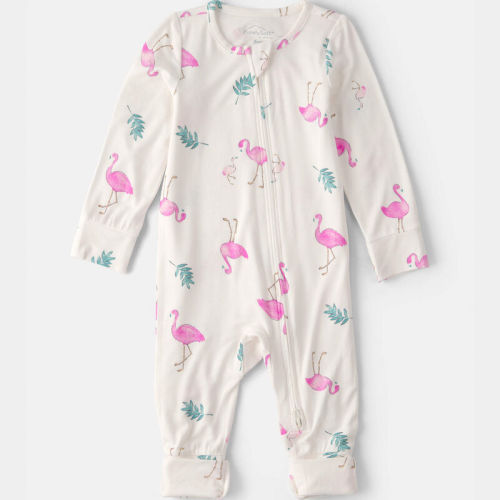 Baby Girl Flamingo PurelySoft 2-Way Zip Sleeper - Ivory | Carter’s Oshkosh Canada