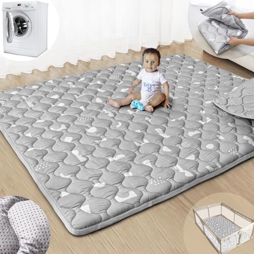 Baby Play Mats for Floor, 71x59 Playpen Mat with Machine Washable | Activity Mat with Upgraded Anti-Slip Bottom, Super Soft Touch Crawling Mat for Floor and Picnic, Boho Gray
