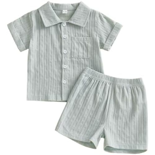 Baby Boy Summer Clothes Set Button Down Shirt Tops + Shorts 2PCS Cotton Solid Infant Toddler Outfit With Pockets