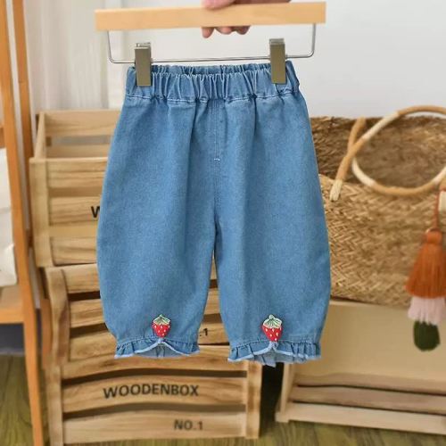 Toddler Baby Girl Strawberry Denim Jogger Pants