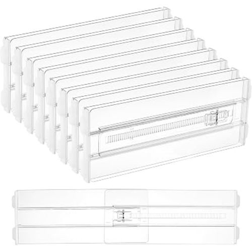 Vtopmart 8 Pack Drawer Dividers for Clothes, 4" High 10.2"-16.5" Adjustable Expandable Dresser Drawer Organizer, Clear Plastic Separators for Dresser, Baby Clothing, Underwear, Cosmetic, Toiletries