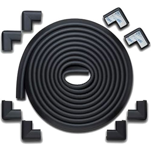 Roving Cove HeftyFit Edge Corner Protector Baby Proofing (Large 18ft Edge 8 Corners), Heavy-Duty, Soft NBR Rubber Foam, Furniture Fireplace Safety Bumper Guard, 3M Adhesive, Onyx Black