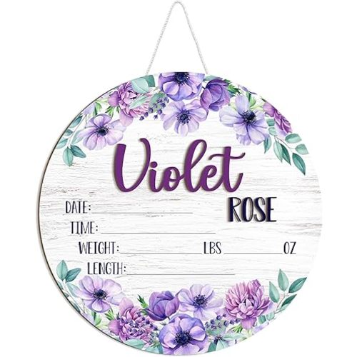 Violet Flowers Baby Name Signs, Personalized Baby Name Signs, 2 Layers Wood Sign, Perfect for Nursery Decor and Birth Announcement