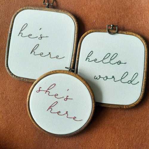 Hand Embroidered Baby Arrival Sign: Newborn Photo Prop, Nursery Decor