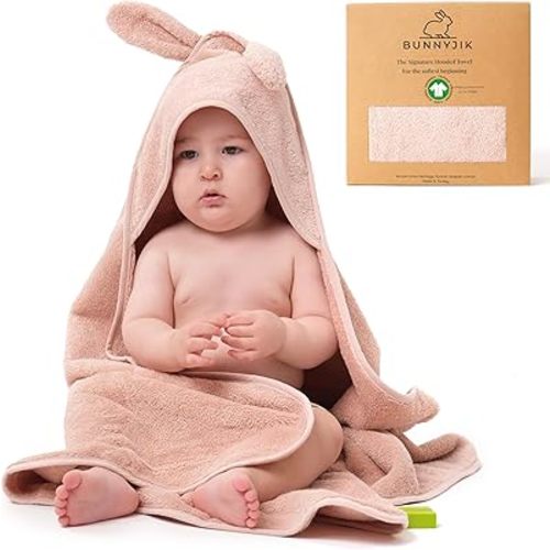 Organic Hooded Towels - Certified Organic Cotton, Long Stable Luxurious Turkish Organic Cotton, Plush Towels for Newborn (Cozy Bunny, 30×30” — Petite Newborn Fit (0–12 Months))