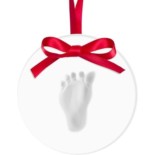 Round Baby's Print Christmas Ornament, White