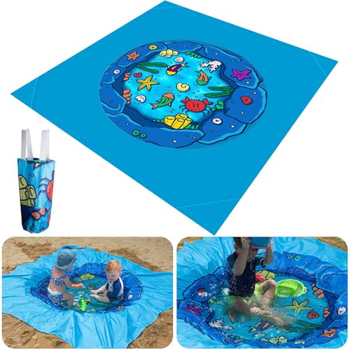 6.6 Ft Portable Baby Beach Pool, Waterproof Pools Blanket for Toddler | Collapsible Beach Puddle Mat with Water Bag for Boys Girls Kids Infant Outdoor Summer Vacation