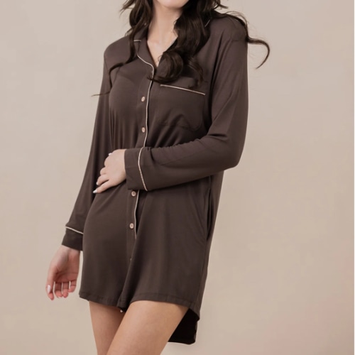 Bamboo Long Sleeve Women’s Nightshirt in Espresso – Kyte Living