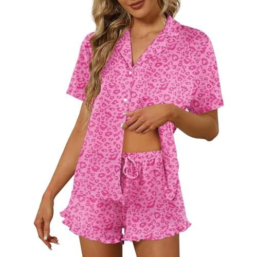 Ekouaer Pajamas Set for Women Short Sleeve Sleepwear Button Down Pjs Lounge Sets Soft Nightwear