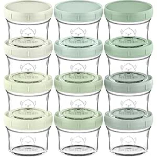 KeaBabies 12pk 4oz Glass Baby Food Containers with Lids, Leak-Proof (Sage) | Microwavable Small Glass Jars, Baby Purees, Toddler Snack Storage Containers, BPA-Free, Dishwasher-safe, Freezer Safe