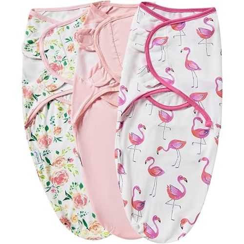 Baby Swaddle Blanket, 3 Pack Newborn Swaddles 0-3-Months, Small-Medium Easy Change Infant Wrap, Infant Swaddling Sack, Adjustable Swaddle Blanket (Pink Flowers)