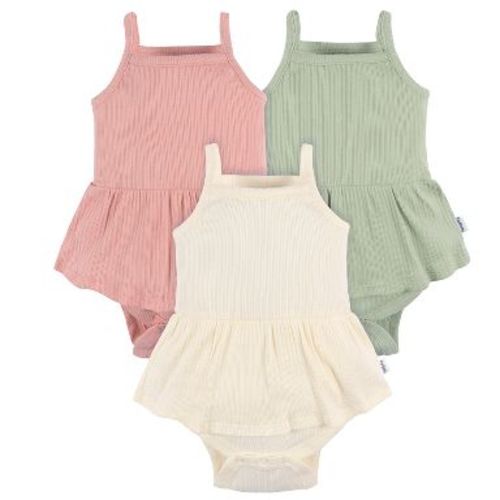 Gerber Baby Girls' 3-Pack Sleeveless Skirted Onesies Bodysuits, Antique White, 24 Months