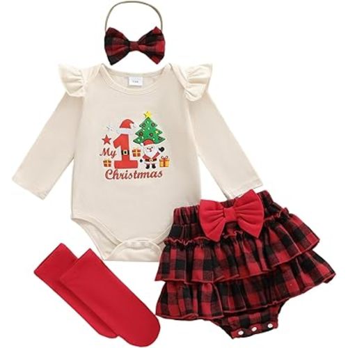 MoZiKQin Baby Girl Easter Outfit Bunny Cross Romper Onesie Ruffle Layered Shorts Headband Socks Cute Easter Clothes