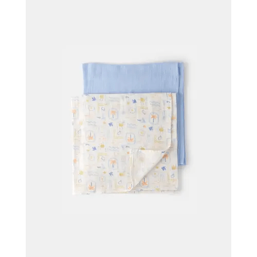 2-Pack Muslin Swaddle Blankets - Blue/White | Carter's
