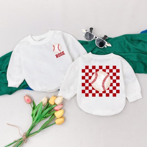 Personalized Name Baseball Baby Romper, Retro Game Day Baseball, Gameday Season, Natural Bubble Romper, Baby Girl Baseball Outfit, Kid Gift
